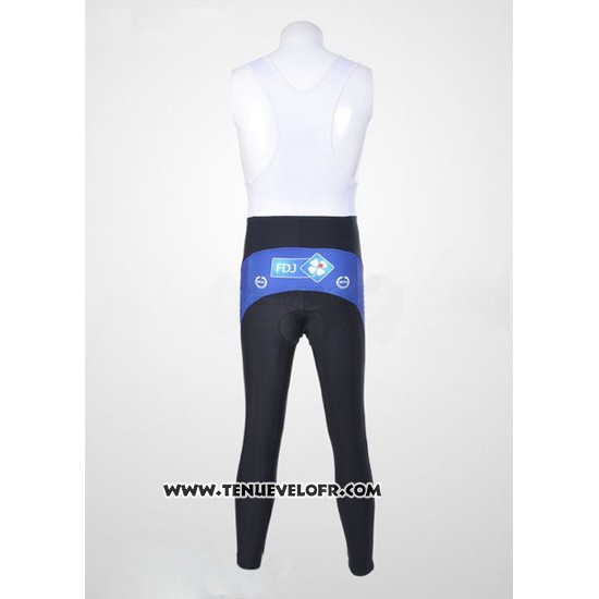 2010 Maillot Ciclismo FDJ Blanc et Azur Manches Longues et Cuissard